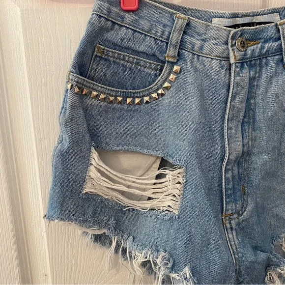 Vintage Anchor Blue Denim Jean Shorts with custom studs - Picture 2 of 9